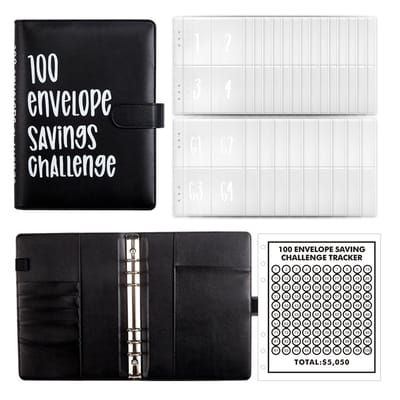 100 Envelope Challenge Binder - Spaarboek Voor Money Challenge - A5 - Budgetplanner Kasboek - Budget Planner - Geld Sparen - Inclusief 25 Budgetkaarten - zwart