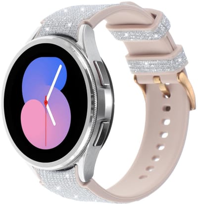 Siliconen bandje - geschikt voor Samsung Galaxy Watch 7 (40 & 44mm) / Watch 6 (Classic) / Watch 5 (Pro) / Watch 4 (Classic) / Watch FE - glitter met gespsluiting - zilver