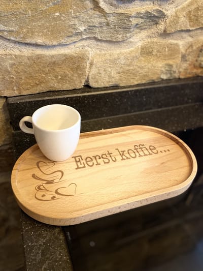 Creaties van Hier - Serveerplank - Serveertray - Eerst Koffie - Hout - Ovaal - 32x17 cm