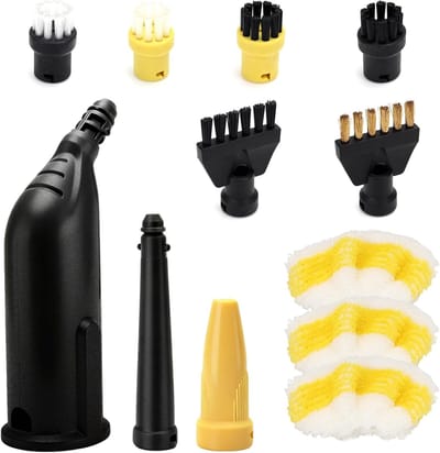 12 stuks accessoires voor stoomreinigers, complete set met handsproeier, voegenborstel, ronde en platte borstels, microvezeldoeken en reserveonderdelen voor optimale reiniging