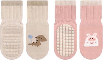 Comfortabele antislip sokken voor baby's, katoen, geschikt voor jongens en meisjes van 1-3 jaar, 2 paar