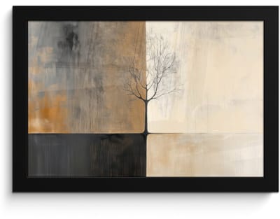 Poster in lijst - Fotolijst 30x20 cm - Posters - Boom - Vlakken - Takken - Kleurverloop - Posterlijst zwart - Decoratie - Wanddecoratie woonkamer - Muurdecoratie slaapkamer