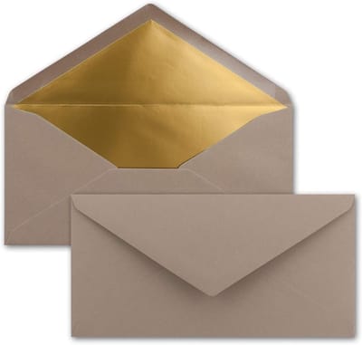 Enveloppen DIN lang - Feestelijke poststukken - Uitnodigingen versturen - Goud metallic voering - 110 x 220 mm - Cappuccino