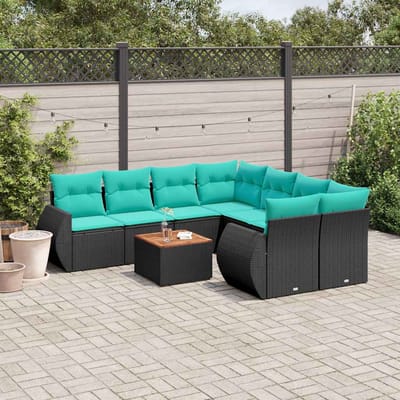 vidaXL - 9-delige - tuinbankset - met - kussens - van - zwart - polyrotan