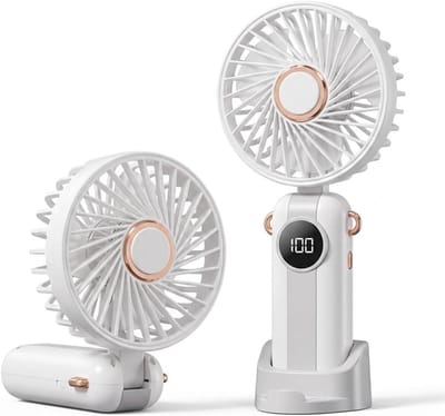 Handventilator - Draagbare ventilator 1200mAh, opvouwbaar, 180° draaibaar, mini-ventilator, ultrastil, 5 snelheden, handventilator voor make-up, wimpers en verkoeling in de zomer（wit）.