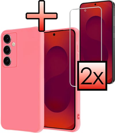 Hoesje - Met 2x Screenprotector - Geschikt voor Samsung Galaxy S25 FE - Sterk & Shockproof - Back Cover - Siliconen Case - Telefoon Hoes - Lichtroze