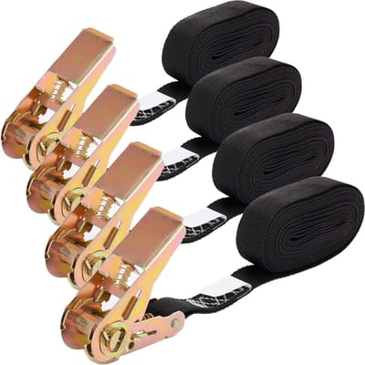 Ratelriemen Set - Sjorbanden Nylon - Lading Zekeren - Haakloos Ontwerp - 4x 3.5 Meter - Zwart