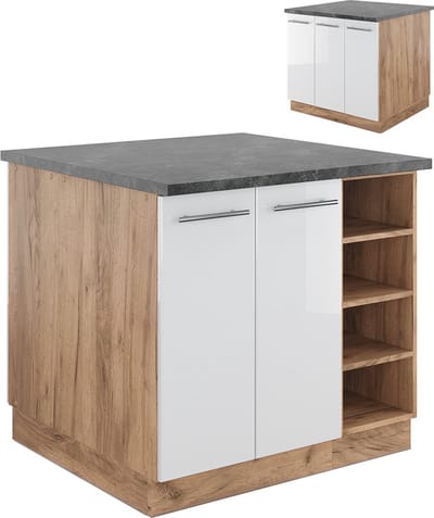 Vicco Fame-Line Keukeneiland – 90 cm zonder werkblad Wit hoogglans/goud power eiken