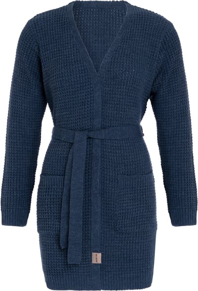 Knit Factory Robin Gebreide Dames Vest - Grof gebreide cardigan - Donkerblauw Damesvest - Middellang vest reikend tot boven de knie - Jeans - 40/42 - Met steekzakken