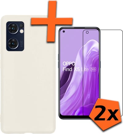 Hoes - Met 2x Screenprotector - Geschikt voor OPPO Find X5 Lite - Sterk & Shockproof - Back Cover - Siliconen Case - Telefoon Hoes - Wit