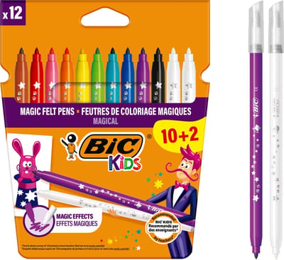 BIC Kids Magic - Viltstiften met Uitwisbare inkt - Stiften voor Kinderen - Kleurstiften met Medium Punt - 12 Stuks