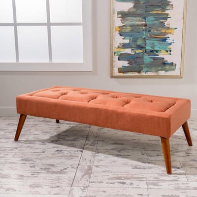Gestoffeerde Poef - Opbergbank Voetenbank - Extra Zitplaats - Gecapitonneerd Design - 127 Cm Breed - Oranje