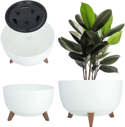 KADAX Verhoogde plantenpot, grote plastic plantenbak met poten voor binnen en buiten, duurzame ronde plantenbak voor kamerplanten (39,5 cm, wit)