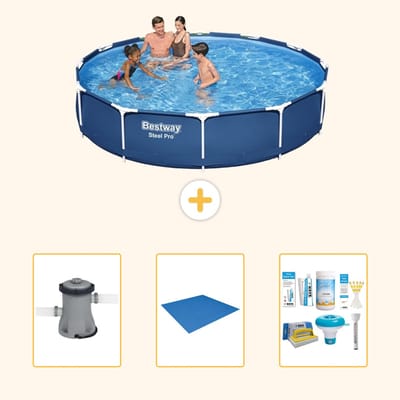 Bestway Rond Steel Pro Zwembad - 366 x 76 cm - Blauw - Inclusief Pomp - Grondzeil - Onderhoudspakket - 4-delig