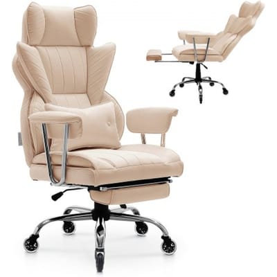 VEVOR Executive Office Chair Draaistoel met hoge rugleuning, afneembare armleuningen en voetensteun, bureaustoel met veerkrachtig schuimkussen voor studie en gamen, bruin