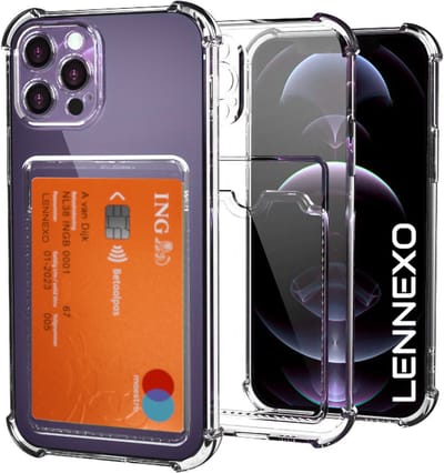 Lennexo Hoesje Met Pashouder Geschikt Voor iPhone 14 Pro Max - Transparant Siliconen Hoesje - Shockproof Case