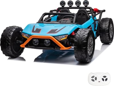 Mud-Master Elektrische Buggy 2 tot 7 jaar – Krachtig 24V Accuvoertuig (2-zits) met Lederen Zitje & Schokdempers – Kinderauto met Afstandsbediening, Bluetooth & EVA Banden – Blauw