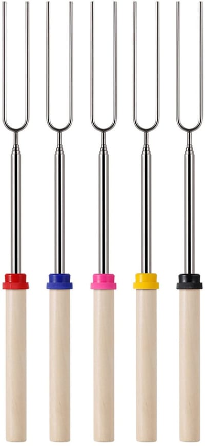 5-pack - Marshmallow-roosterstokjes - Grillstokjes - Grill - Telescopische rooster-marshmallowstokjes - Geschikt voor open vuurkorven - Lange roostervorken voor marshmallows - Geroosterde marshmallowspiesjes - Geschikt voor kampvuren / kamperen /