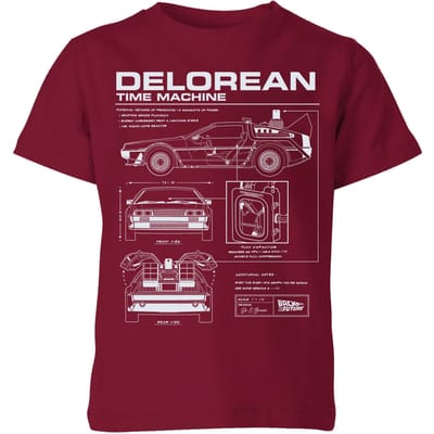 Back To The Future Delorean Schematic Kids' T-Shirt - Burgundy - 98/104 (3-4 jaar)