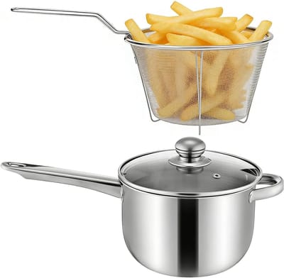 Frituurpan met mand - Frigepan Keukengerei - Gezond Frituren - Anti-aanbaklaag - Groot Volume - Zilver