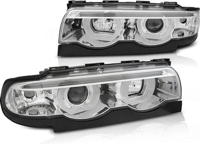 Koplampen dual halo rims BMW E38 94-01 ANGEL EYES 3D CHROOM