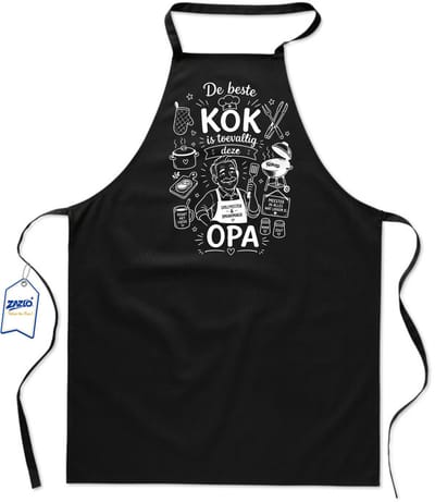 Basics - Unisex Schort - schort voor mijn opa - keukenschort - BBQ schort - 65 x 90 cm - 100% katoen - De beste kok is toevallig deze opa - zwart
