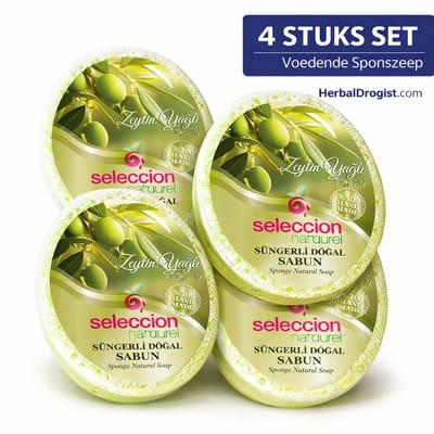 Seleccion Naturel Sponszeep met Olijfolie Voordeelset 4 x 150 g – Natuurlijke Plantaardige Sponszeep met Voedende Olijfolie