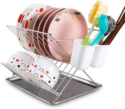 Opvouwbaar Afdrukrek - Keuken Droogrek - Keuken Organiseren - Roestvrij Staal - Ruimtebesparend Ontwerp - Zilver