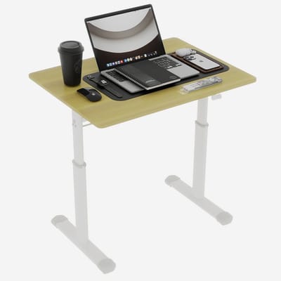 Merax In Hoogte Verstelbaar Bureau 80×60 cm – Zit-Sta Bureau met Handslinger – Stevig Metalen Frame – Werktafel voor Studiekamer en Werkruimte – Houtkleur met Wit