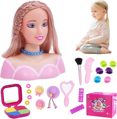 Poppenhoofd Styling Set - Kinder Make-up Hoofd - Fantasie Spelen - 35 Accessoires Inbegrepen - 392 gram - Zoals Afgebeeld