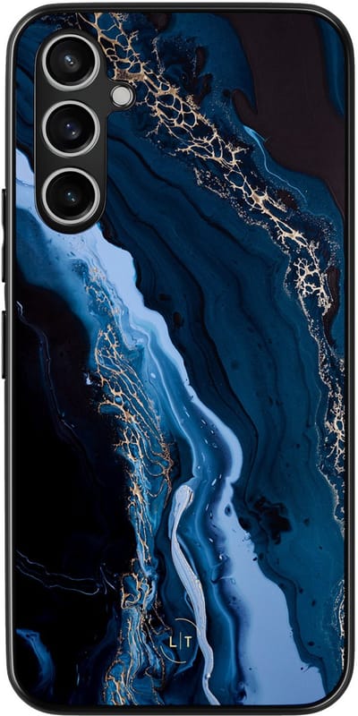 Leuke Telefoonhoesjes - Hoesje geschikt voor Samsung Galaxy A54 - Marmer lagoon blauw - Backcover zwart - Marmer - Blauw