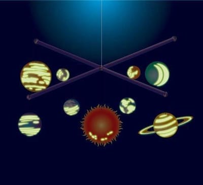 4M KidzLabs: SPACE / BOUWSET ZONNESTELSELMOBIEL GLIM-IN-HET-DONKER, om zelf te bouwen, met fosforescerende verf, doos 17x22x6cm, 8+