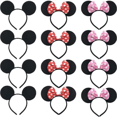 3/6/12 stuks/partij Meisjes Muisoren Effen Strik Oren Hoofdband voor Verjaardagsfeest Benodigdheden en Muis Thema Kostuum Cosplay Decoratie pink