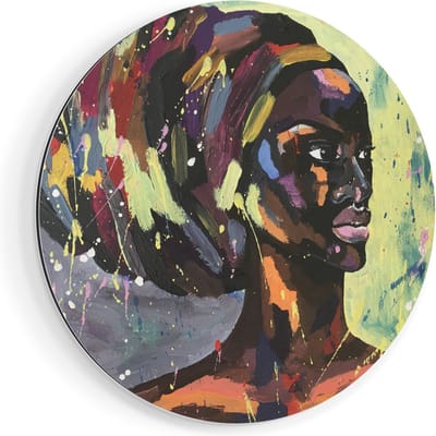 Artaza Dibond Muurcirkel - Getekende Afrikaanse Vrouw - Abstract - Ø 40 cm - Klein - Wandcirkel - Rond Schilderij - Voor Binnen en Buiten
