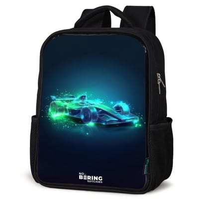 NoBoringSuitcases.com® - Rugzak zwart - Schooltas jongen & meisje - Neon racewagen in digitale stijl - Rugtas voor school - Boekentas kind - Schoolrugzak - Kinderrugzak