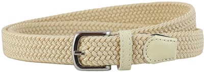 Houtkamp Smalle Elastische Dames Riem - Gevlochten Comfort Stretch Belt - 25 mm breed - Vrouwen Ceintuur - Beige - Lengte totaal 100 cm / Riemmaat 85