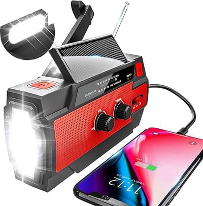Noodradio solar opwindbaar - op batterijen - draagbare radio - noodpakket - powerbank - zaklamp - rood