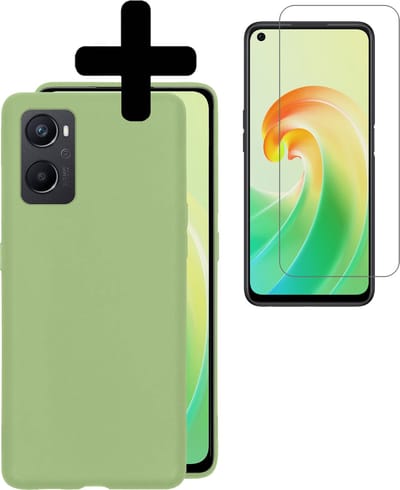 Hoesje - Met Screenprotector - Geschikt voor OPPO A76 - Sterk & Shockproof - Back Cover - Siliconen Case - Telefoon Hoes - Telefoonhoesjes - Groen