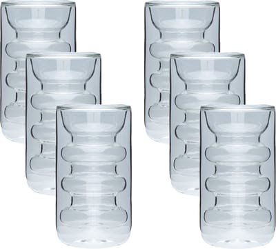 6x Intirilife Dubbelwandig thermoglas - stijl met groeven - 260 ml inhoud - Mondgeblazen geïsoleerd voor latte macchiato, als theeglas of koffieglas met handvat