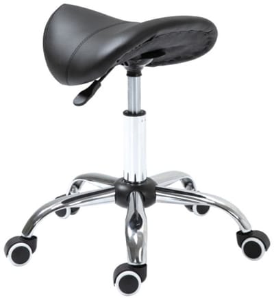 Werkkruk 53x52x49-61cm Zadelkruk Zwart Gehecht Leer Verstelbaar Gepolsterd Geschikt Voor Cosmetica Kantoor