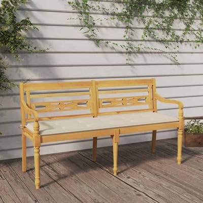 vidaXL - Bankje - Batavia - met - crèmekleurig - kussen - 150 - cm - massief - teakhout