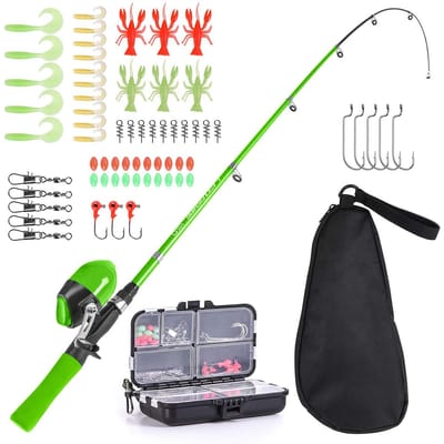 Combo voor hengel en molen voor kinderen, volledige set, 1,5 m telescopische hengel, spincast-molenset met Green 2