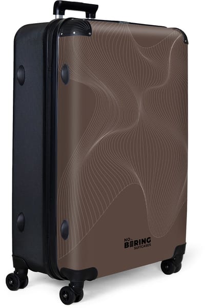 NoBoringSuitcases.com® - Koffer groot - Reiskoffer lichtgewicht - Bruin met abstracte golvende lijnen - Rolkoffer met 4 wielen - Grote trolley XL - 98 liter bagage