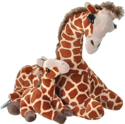 Wild Republic Giraffe knuffel - met baby knuffel - gevlekt - 38 cm - pluche