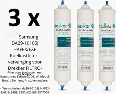 3 x vervanging voor Samsung DA29-10105J HAFEX/EXP Koelkastfilter - vervanging Drekker FILTRO-HAFEX,filtermodellen: da29-10105j, HAFEX-EXP, BL9808, 5231JA2010B, DD7098