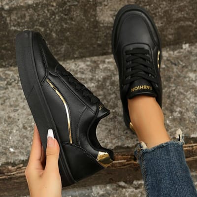 Nieuwe U Leer Dames Witte Casual Dames Gevulkaniseerde Sneakers Ademend Sport Wandelen Hardlopen Platform Flats Schoenen D472 43 black