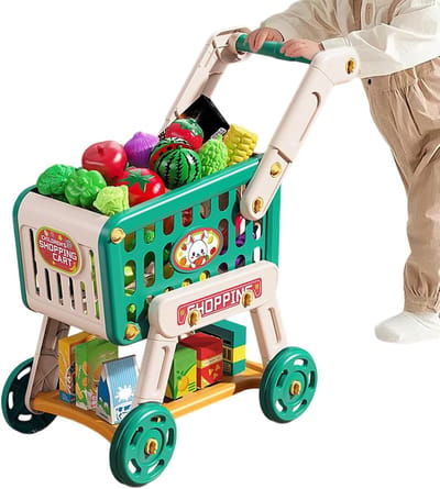 Speelgoed Winkelwagen - Keuken Speelset - Doe-alsof Spel - Inclusief Nep Fruit - 33 x 14 x 25 cm - Groente