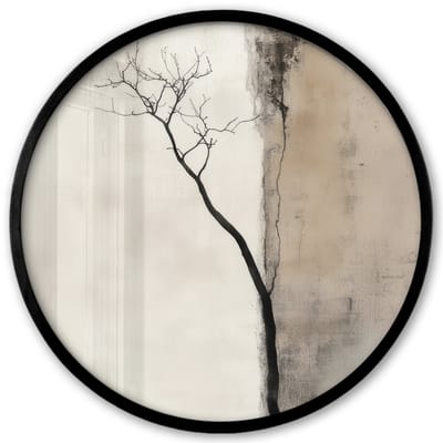 Poster in lijst Rond - Fotolijst 40x40 cm - Posters - Wabi sabi - Plant - Beige - Ronde posterlijst zwart - Decoratie - Wanddecoratie woonkamer - Muurdecoratie slaapkamer