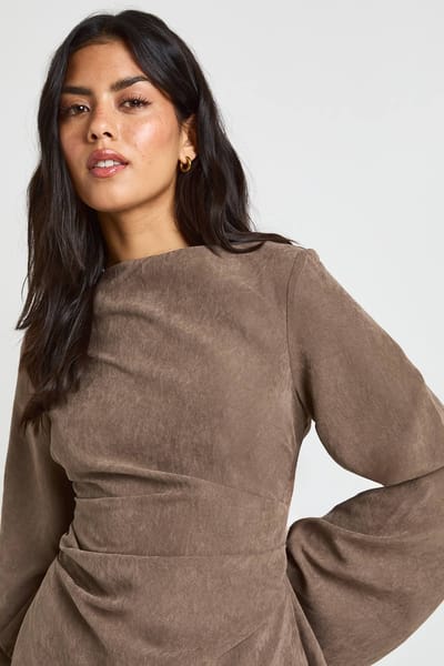 boohoo Dames Geperzikt Gerimpeld Wijde Mouw Broekpak Co-ord | Khaki | Maat: 10
