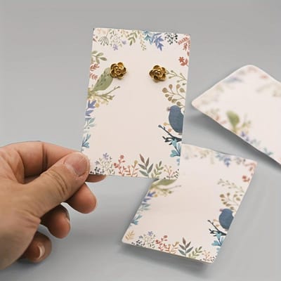 100 pièces/set Cartes d'exposition élégantes pour bijoux Oiseaux et Fleurs Carton épais Support autonome pour colliers et boucles d'oreilles Emballage cadeau parfait pour les amateurs de bijoux white